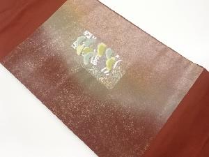 引箔短冊に松・実・草葉模様刺繍名古屋帯